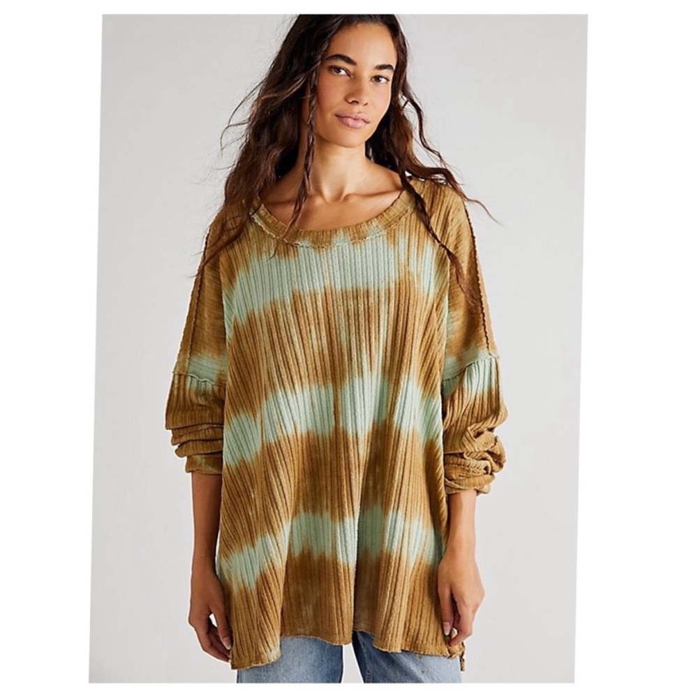 Free People We The Free Sunset Tee Ribbed Oversized Tie-dyed Grunge Size Small